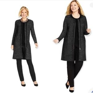 Talbots Black Marled Long Sleeve Zip Front Cardigan Size M